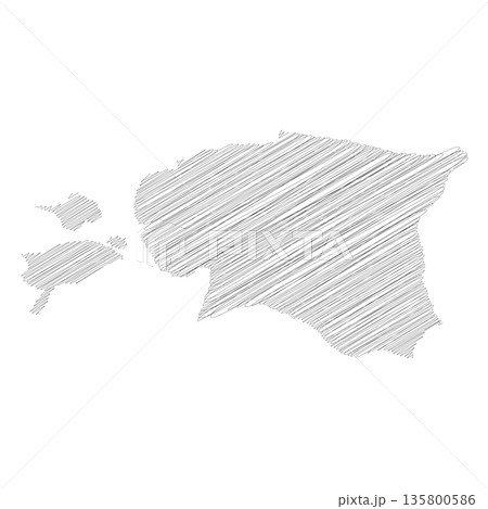 Estonia - pencil scribble sketch silhouette map of country area with dropped shadow. Simple flat vector illustration. 135800586