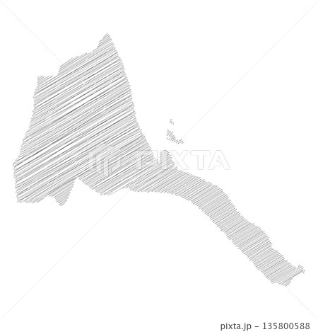 Eritrea - pencil scribble sketch silhouette map of country area with dropped shadow. Simple flat vector illustration. 135800588