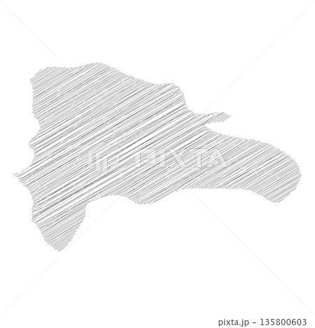 Dominican Republic - pencil scribble sketch silhouette map of country area with dropped shadow. Simple flat vector illustration. 135800603