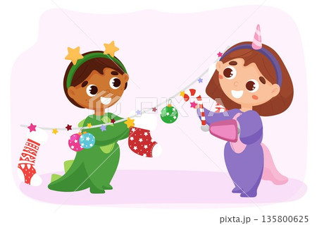 Multiethnic children making Christmas decoration Multiethnic children making Christmas decoration 135800625