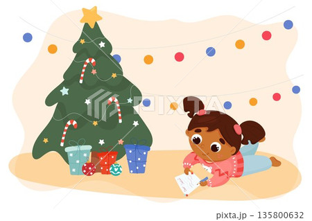 Child writes a letter to Santa Claus for Christmas 135800632