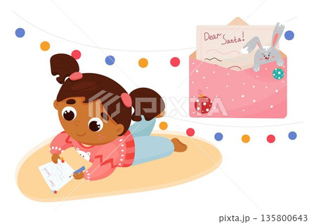 Black child writing a letter to Santa Claus 135800643
