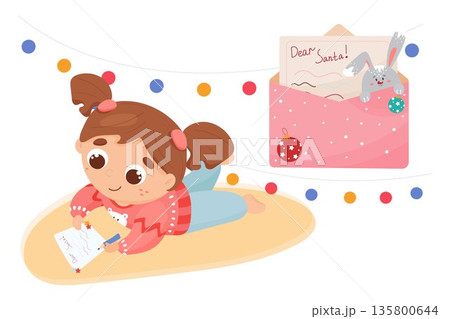 Child writes a letter to Santa Claus for Christmas 135800644