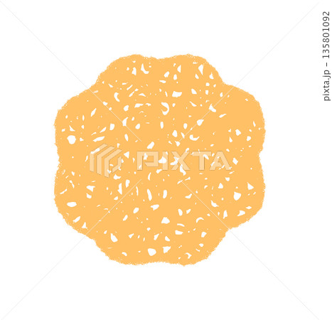 Groovy crayon hatched wavy border shape with retro style and shading. Hand drawn abstract frame and chalk sketch background, graphic y2k element in yellow for modern creative uses. 135801092
