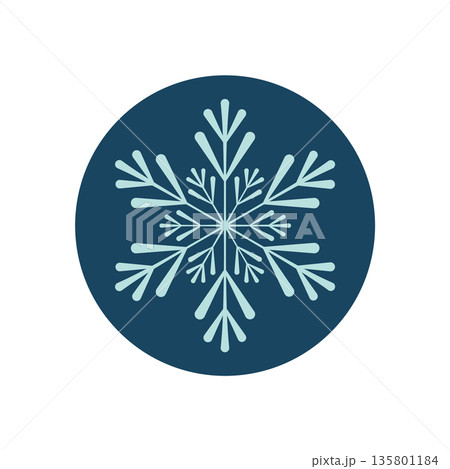 Frozen snowflake label with line element in a blue circle. Winter frost and ice detail create a decoration for christmas package seal, perfect for holiday product. Frozen snowflake label with line element in a blue circle. Winter frost and ice detail create a decoration for christmas package seal, perfect for holiday product. 135801184