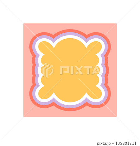 Groovy retro scallop rectangle border frame with wavy edge stands as a trendy y2k element. Background for graphic design, modern pop art, or cool vintage projects in yellow and peach colors. Groovy retro scallop rectangle border frame with wavy edge stands as a trendy y2k element. Background for graphic design, modern pop art, or cool vintage projects in yellow and peach colors. 135801211
