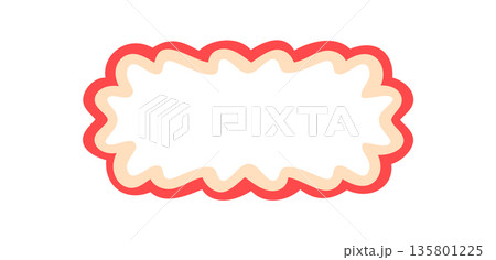 Groovy retro rectangle with scallop outline border in cartoon y2k frame style. Wavy shape and bold line define this playful background element. Vibrant red and cream color for fun modern accents. Groovy retro rectangle with scallop outline border in cartoon y2k frame style. Wavy shape and bold line define this playful background element. Vibrant red and cream color for fun modern accents. 135801225