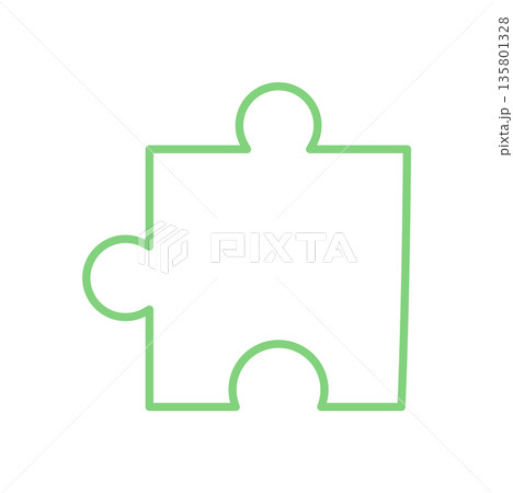 Green silhouette jigsaw puzzle piece in flat style. Outline of a puzzle tile for table or boardgame activities. Perfect for hobby, play, or graphic design with a simple and versatile concept. Green silhouette jigsaw puzzle piece in flat style. Outline of a puzzle tile for table or boardgame activities. Perfect for hobby, play, or graphic design with a simple and versatile concept. 135801328