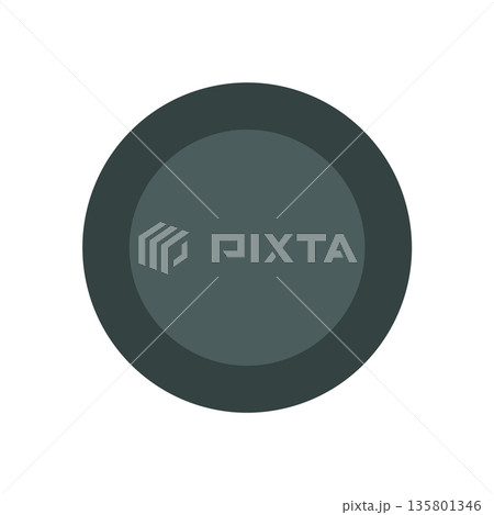Flat black checkers tile. Minimal boardgame piece and pawn for backgammon or skill play. Simple tabletop element for strategy game, childhood fun, recreation. 135801346
