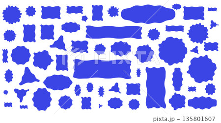 Set of monochrome blue wavy shapes. Fluid spots and irregular forms for cool backgrounds, minimal designs and ocean Set of monochrome blue wavy shapes. Fluid spots and irregular forms for cool backgrounds, minimal designs and ocean 135801607