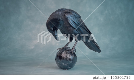 沈黙のカラスとサッカーボール|からすの象徴美と静かな闘志 沈黙のカラスとサッカーボール|からすの象徴美と静かな闘志 135801753