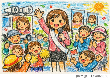 選挙で立候補する日本人の若い女性 135802009