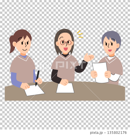 圖：三位身穿手術服的女性正在開會 135802176