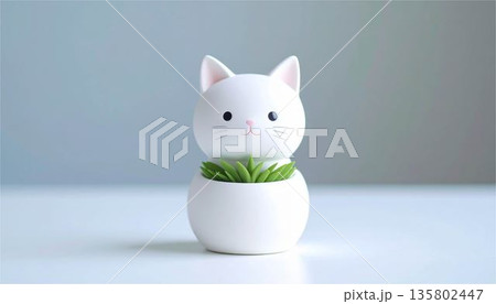 白い子猫　春のインテリア、花瓶、癒やし、コピースペース付きの静かな背景素材 135802447