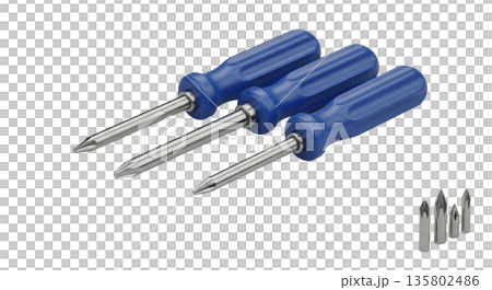 Set of blue handled screwdrivers with metal tips and bits Set of blue handled screwdrivers with metal tips and bits 135802486