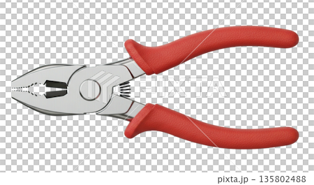Red handled pliers for gripping and bending metal objects Red handled pliers for gripping and bending metal objects 135802488
