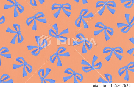 手描きのりぼんのパターン(ブルー×オレンジ) 135802620