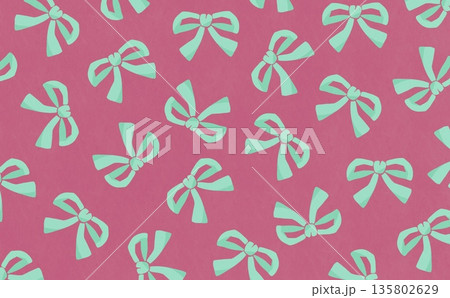 手描きのりぼんのパターン(ライトグリーン×ピンク) 手描きのりぼんのパターン(ライトグリーン×ピンク) 135802629