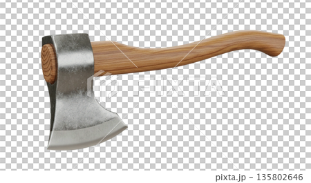 Sharp axe with wooden handle ready for use 135802646