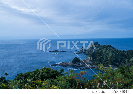 佐多岬公園展望台からみた早朝の海 135803040