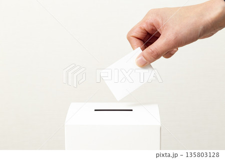 投票する女性の手元 135803128
