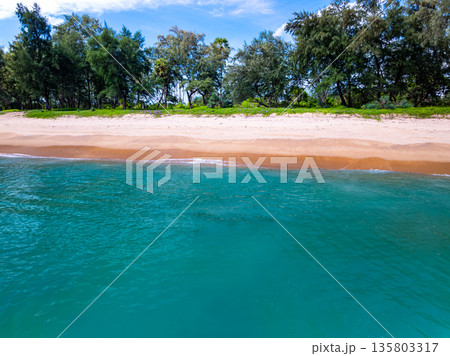 Beautiful sea in summer season blue sky white cloud background 135803317