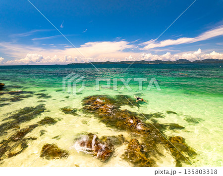 Beautiful sea in summer season blue sky white cloud background Beautiful sea in summer season blue sky white cloud background 135803318