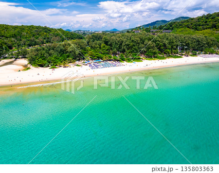Beautiful sea in summer season blue sky white cloud background 135803363