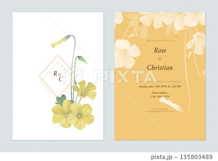 Floral wedding invitation card template design, Oxalis stricta flowers and leaves 135803489