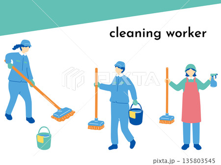 掃除をする清掃員 掃除をする清掃員 135803545