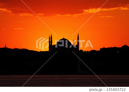 Sillhouette of Istanbul at sunset. Ramadan time with the muslim city istanbul silhouette Sillhouette of Istanbul at sunset. Ramadan time with the muslim city istanbul silhouette 135803722