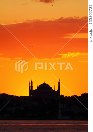 Sillhouette of Istanbul at sunset.  Ramadan time with the muslim city istanbul silhouette 135803723