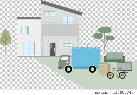 引越し風景イラスト素材 引越し風景イラスト素材 135803743