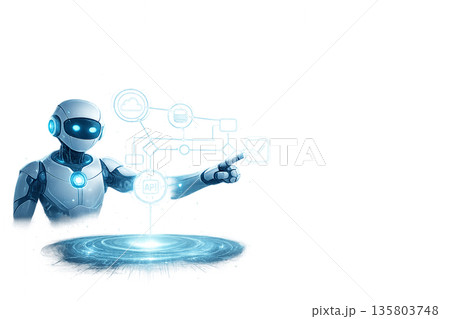 AIエージェントによるワークフロー実行：右側コピースペース付き透過背景素材 135803748