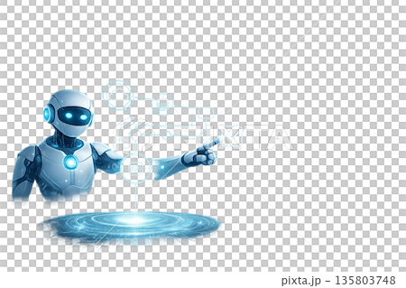 AIエージェントによるワークフロー実行：右側コピースペース付き透過背景素材 135803748