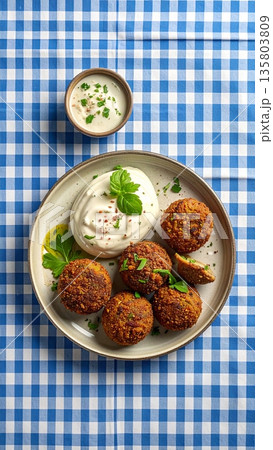 Falafel on Gingham Tablecloth 135803809