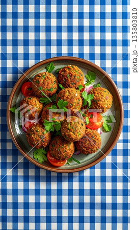 Falafel on Gingham Tablecloth 135803810