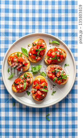 Bruschetta on Gingham Tablecloth 135803819