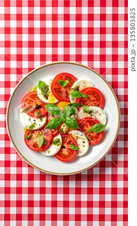 Caprese Salad on Gingham Tablecloth Caprese Salad on Gingham Tablecloth 135803825