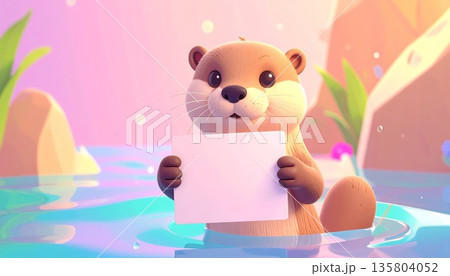 Otter Holding Blank Sign by Clear Stream 135804052