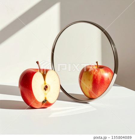 Apple Placed in Front of Table Mirror Apple Placed in Front of Table Mirror 135804089