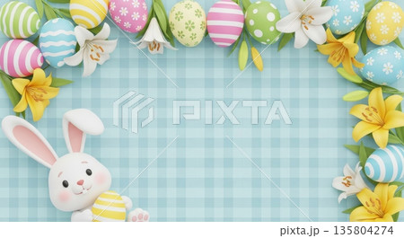 3D Easter Background with Bunny, Lilies, and Easter Eggs 3D Easter Background with Bunny, Lilies, and Easter Eggs 135804274