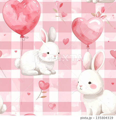 Easter Watercolor Seamless Pattern Rabbit with Heart Balloons Easter Watercolor Seamless Pattern Rabbit with Heart Balloons 135804319