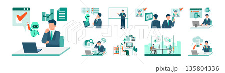 AIを活用したDX導入のビジネスシーンセット ペーパーレス化と業務自動化を表現 AIを活用したDX導入のビジネスシーンセット ペーパーレス化と業務自動化を表現 135804336