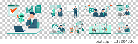 一個利用人工智慧引入數位轉型（DX）的商業場景，展示了無紙化營運和業務自動化。 135804336