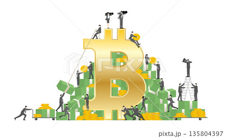 Fintech Investment and Wealth Management Strategy Illustration, Group of Professionals Collaborating on Bitcoin for Success and Digital Asset Growth Fintech Investment and Wealth Management Strategy Illustration, Group of Professionals Collaborating on Bitcoin for Success and Digital Asset Growth 135804397