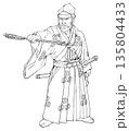 3本の矢を持った戦国武将の毛利元就 線画 135804433