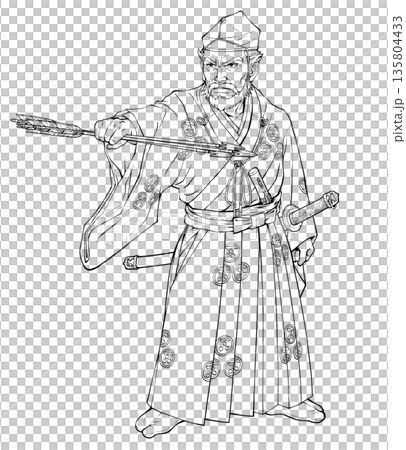 戰國武將毛利元就手持三支箭的線描圖 戰國武將毛利元就手持三支箭的線描圖 135804433