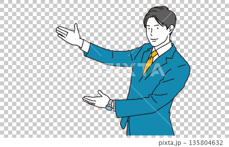 Illustration material of a male businessman introducing himself Illustration material of a male businessman introducing himself 135804632
