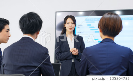 オフィスで会議するビジネスパーソンのグループ オフィスで会議するビジネスパーソンのグループ 135804785